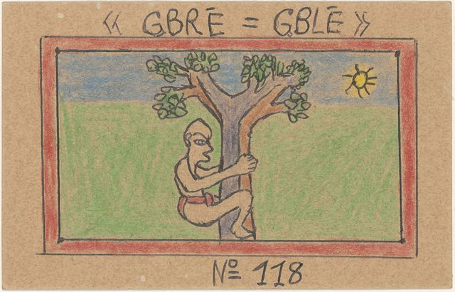 A colorful sketch of a man in a tree